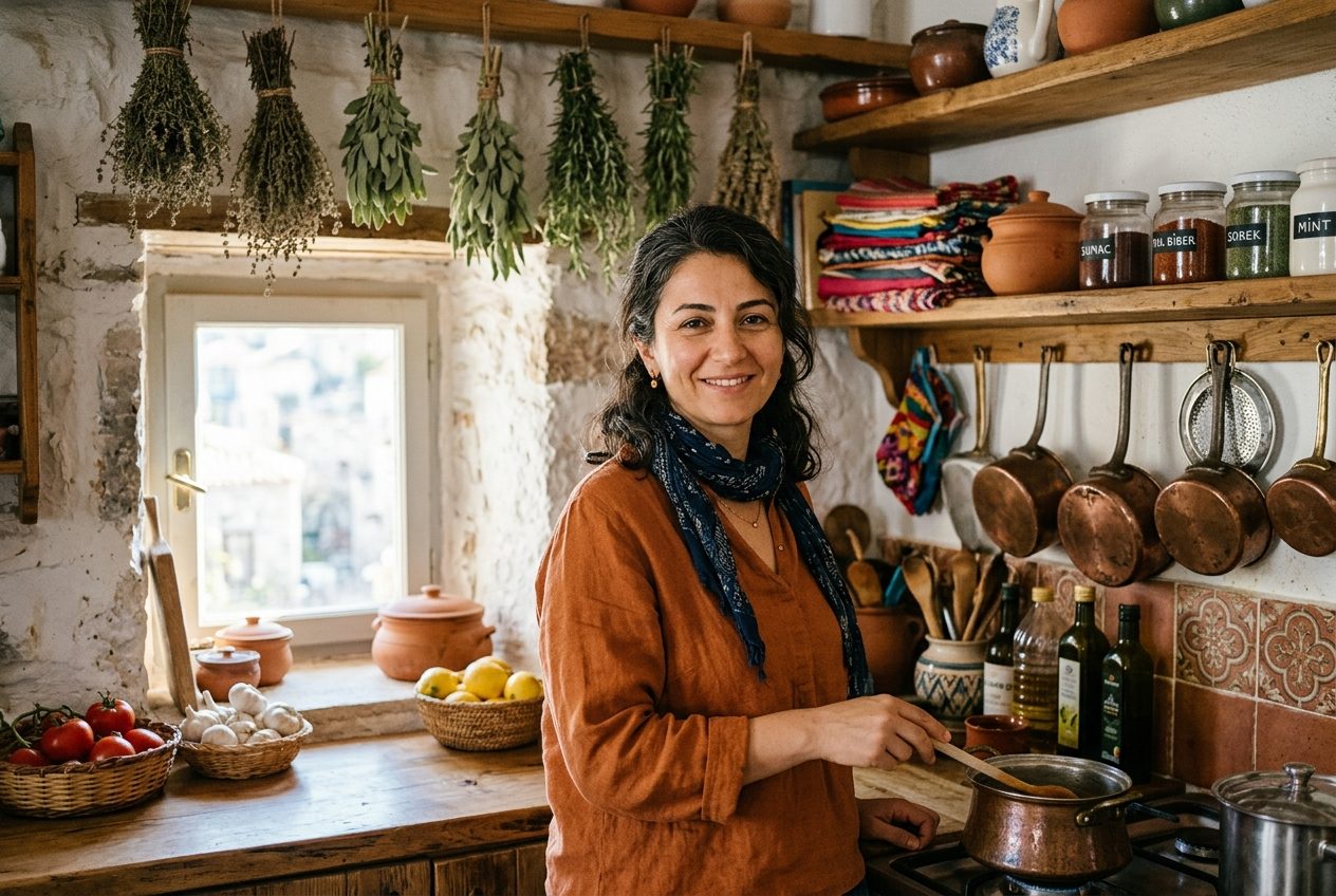 Muge Kayaci in her kitchen